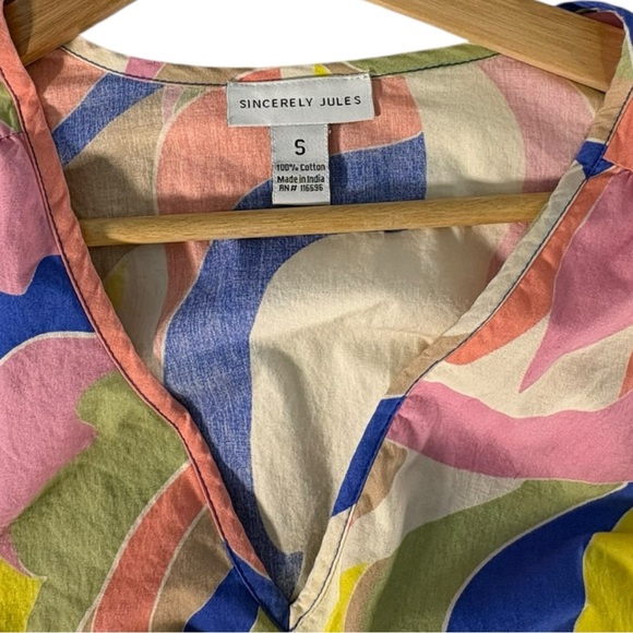 Sincerely Jules Psychedelic Abstract Puff Sleeve Mini Dress Women’s Small - Picture 6 of 12